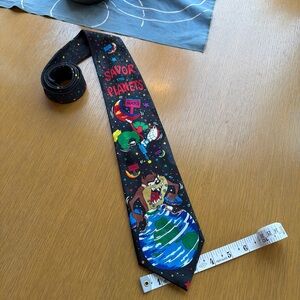 Black Looney Tunes Tie -Marvin, the Martian and Tasmanian devil